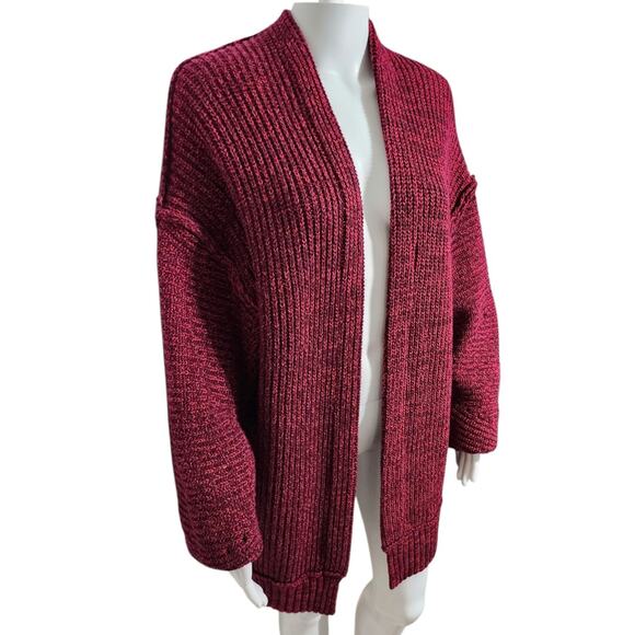 Free People Womens Open Front Long Sleeves Chunky Knit High Hopes Cardigan Red M - Picture 4 of 11